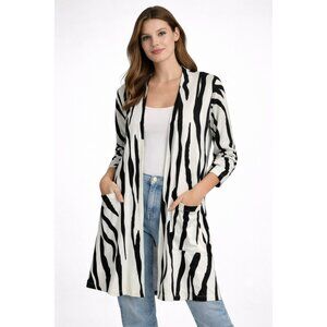 LuLaRoe Zebra Print Open Front Cardigan Pockets Black White Size XS NWT